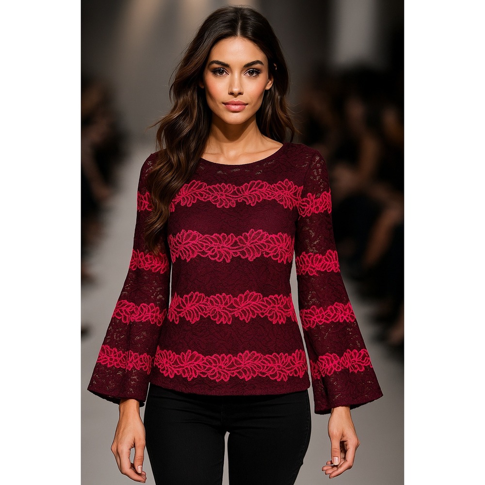 Banana Republic Top Womens M Bell Sleeve Floral Party Lace‎ Elegant Cami Lined